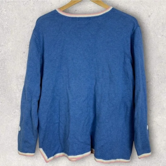 Vintage Granny Core Sweater Embroidered Floral Cardigan Knit Blue Pastel Size XL - Picture 2 of 6